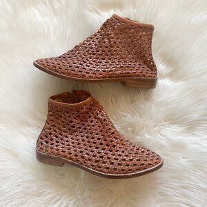Free People Brown Rust Woven Leather Bohemian Cayne Ankle Shoeboots